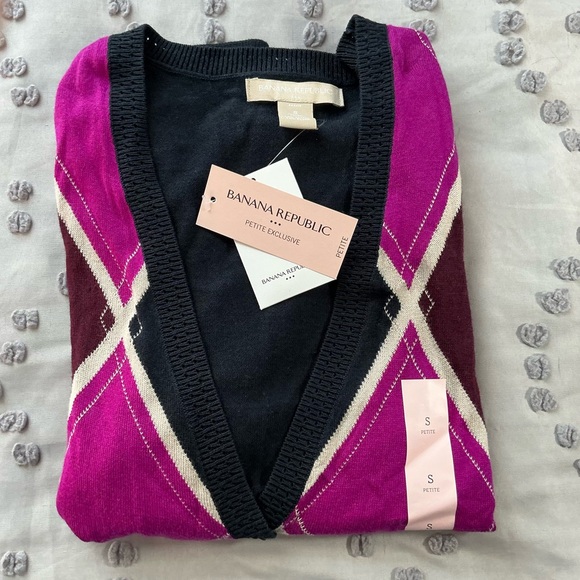 Banana Republic Women's Argyle Cardigan - Pink and Black - Picture 7 of 7